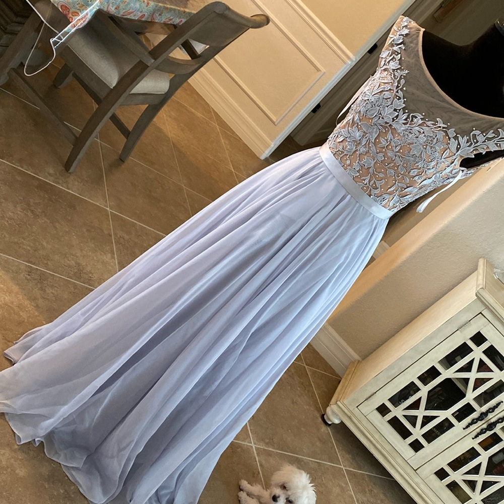 Sherri Hill light periwinkle blue gown, back zip, built in cups, size 2